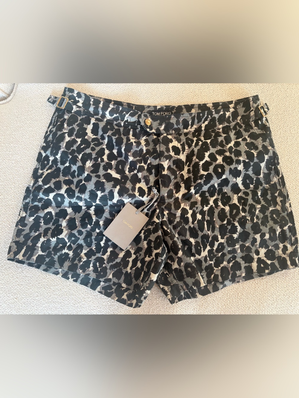 Tom Ford Black and Cream Leopard Swim trunks